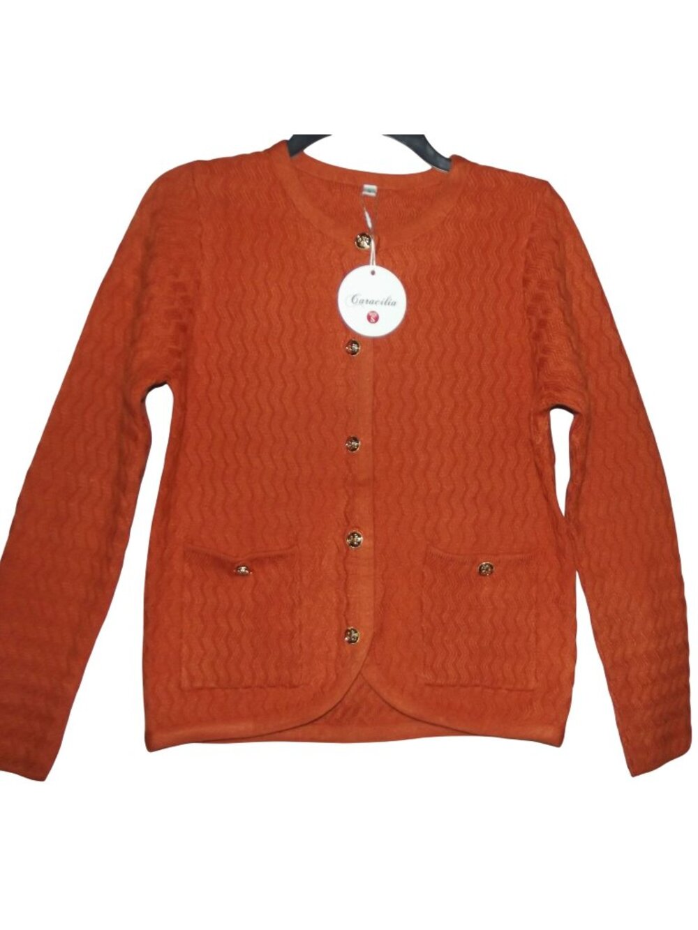 Caracilia Cardigan Sweater Womens Size Small Burnt Orange Knit Sweater pockets